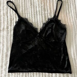 Black Velvet Camisole with Lace Trim